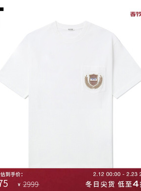 IT BODE男装圆领短袖T恤新款复古学院风徽章装饰宽松半袖5CS060MO