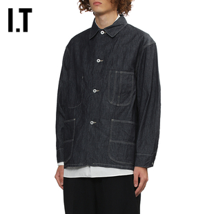 IT BLURHMS男装牛仔西装夹克新款复古文艺工装风翻领外套DEMF25MP