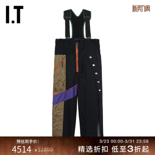 kolor女装 材质拼接拼色长裤 宽松背带裤 新款 P02106XM 高腰九分裤