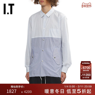 IT CDG COMME des GARCONS HOMME DEUX男装条纹拼接宽松长袖衬衫