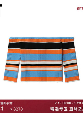 IT MSGM女装一字领上衣新品性感时髦撞色条纹修身露肩上衣11673AK