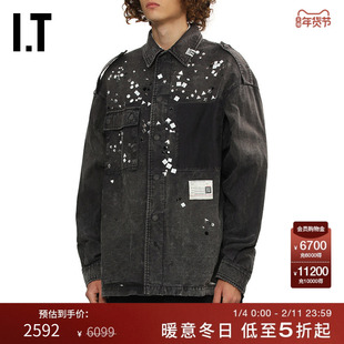 IT Mihara Yasuhiro男装牛仔衬衫新款复古潮男铆钉装饰水洗上衣