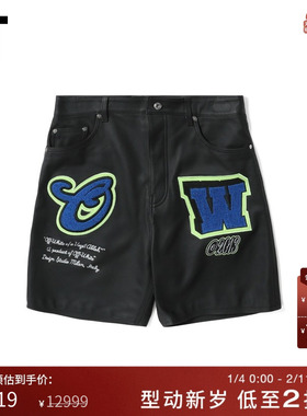 IT OFF-WHITE c/o VIRGIL ABLOH™男装贴布刺绣皮质短裤皮裤S21MK