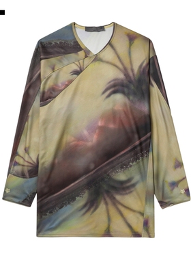 IT FOX LAB男装宽松长袖T恤新款复古文艺风花上衣888562MO