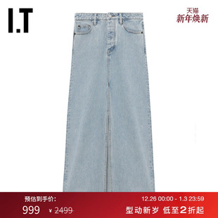 时尚 牛仔半身裙新款 HERE女装 活力高开叉长裙VBOGOGXM STILL