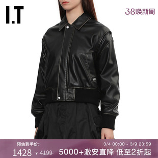 IT BAPY女装皮革感拉链夹克新款时尚酷感仿皮质短外套JK7316AP