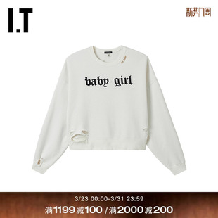 休闲字母装 时尚 圆领破洞卫衣新款 饰套头短上衣R1335BXQ R13女装