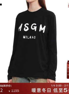 IT MSGM女装圆领长袖T恤新款轻松休闲logo印花宽松上衣M11002AP