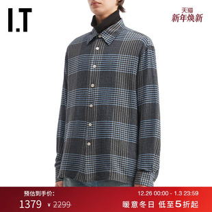 新款 衬衫 细格纹长袖 复古质感格子上衣126020MP SUNFLOWER男装