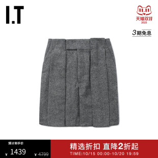 毛呢半身裙新款 ARCHIVES女装 复古气质褶裥及膝裙2FG020XL TOGA