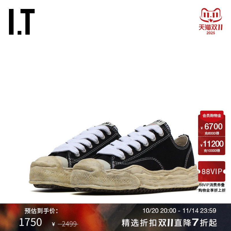 IT Mihara Yasuhiro女款做旧运动鞋新款复古酷感系带帆布鞋W733BN