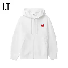 It Cdg Play Comme Des Garcons Rei Kawakubo Couple's Style Hooded Zip-Up Sweatshirt Outerwear