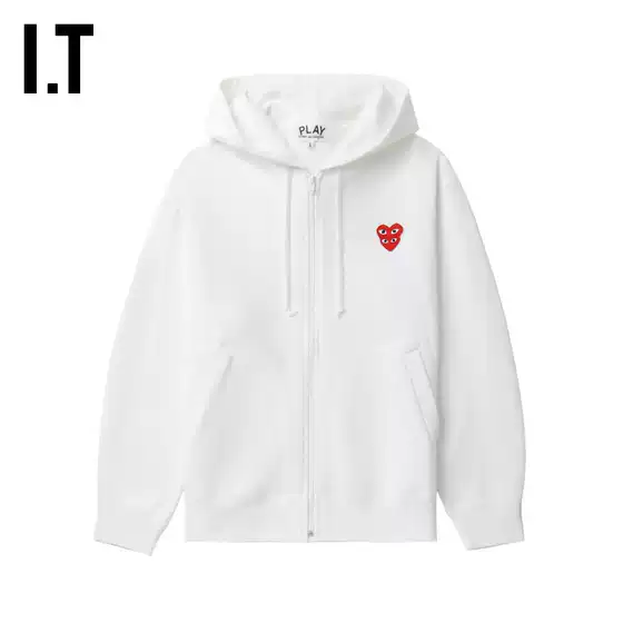 It Cdg Play Comme Des Garcons Rei Kawakubo Couple's Style Hooded Zip-Up Sweatshirt Outerwear