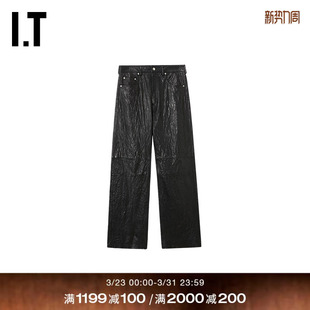 皮裤 Owens男装 长裤 新款 333LBEMQ 潮流质感褶皱效果直筒裤 Rick