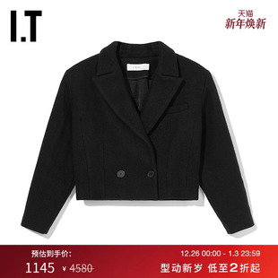 毛呢夹克新品 短款 时髦大气纯色翻领呢子外套RONNIEXL IRO女装