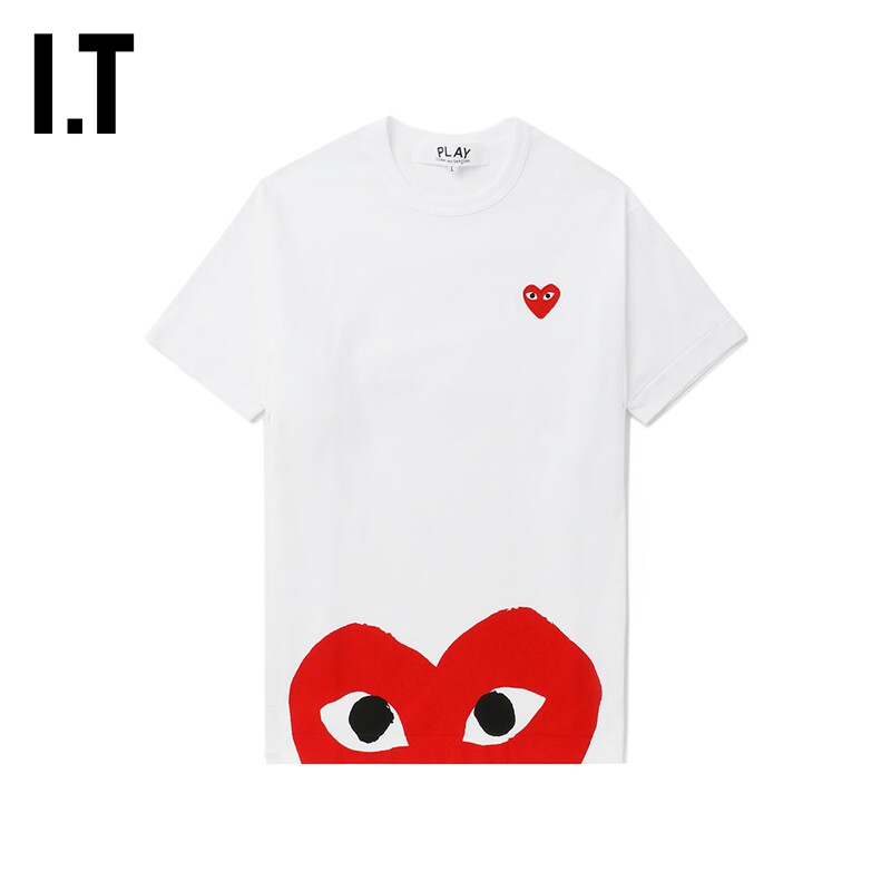 IT CDG PLAY COMME des GARCONS川久保玲情侣爱心logo装饰短袖T恤 - 实物图