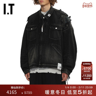 IT Mihara Yasuhiro男假两件叠层夹克新款破坏感绗缝拼接牛仔外套