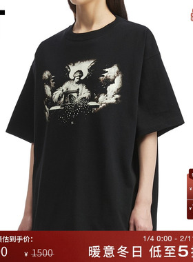 IT Y's女装宽松圆领短袖T恤新款复古文艺图案印花半袖T41035XP