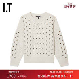 bone女装 宽松圆领针织衫 新款 饰毛衣48048BXO 镂空圆环装 rag