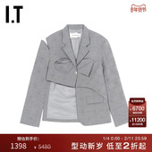 Feng Chen Wang女装 千鸟格西装 夹克时髦解构感不对称挖剪外套