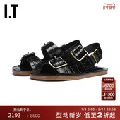 JIL 复古时尚 SANDER女款 露趾平底凉鞋 新品 动物纹沙滩鞋 P0053PK