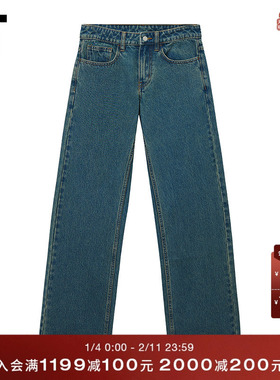 IT WITTH LOVE女装牛仔裤长裤新款时髦简约复古水洗直筒裤6003XWP