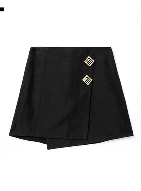 IT Aje.女装半身裙短裙新款复古时髦围裹叠层纯色合身A字裙4094XL