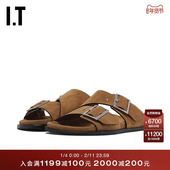 ALOHAS女款 绒面革露趾拖鞋 新款 复古简约双袢带凉拖鞋 0118503Q