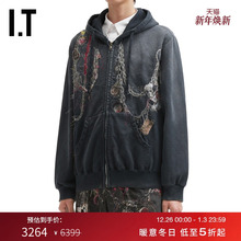 IT doublet男装连帽拉链卫衣新款复古街潮链条图案线绣外搭S405MP