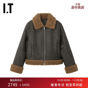 仿皮毛一体夹克新款 STUDIO女装 酷感时髦皮革感拉链外套 STAND