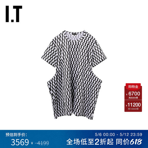 IT几何图形装饰短袖长T恤