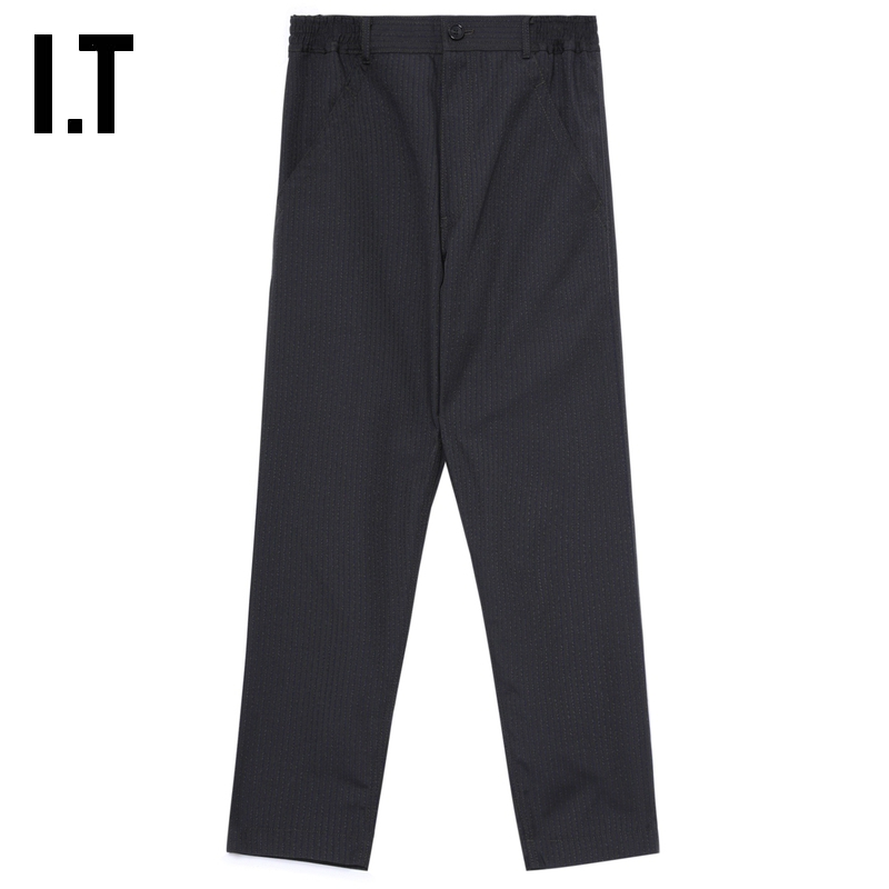 IT合身竖条纹西装裤长裤