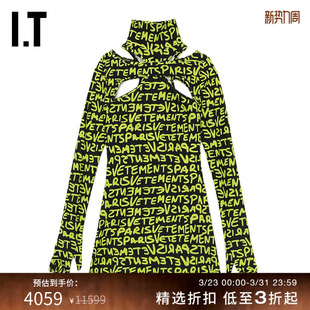 高领连衣裙带手套满印挖剪短裙DR500YXM 修身 VETEMENTS女装