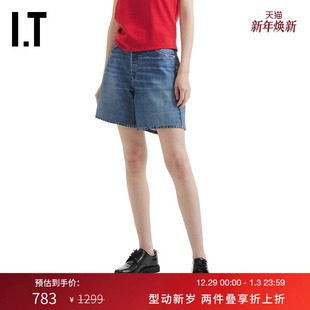 bone女装 宽松牛仔短裤 仔裤 rag 水洗磨白直筒裤 青春时尚 新款
