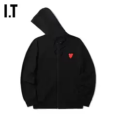 It Cdg Play Comme Des Garçons Rei Kawakubo Men's Hooded Zip-Up Sweatshirt with Heart Appliqué