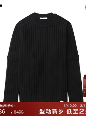 IT HELMUT LANG女装竖纹坑针织衫新款时髦质感叠层拼接羊毛毛衣