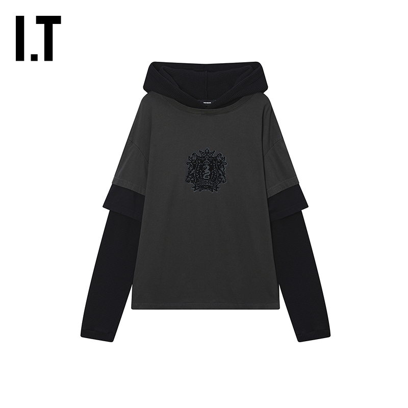 IT We11Done女装假两件连帽卫衣新款个性街头叠层连帽衫832UBKXP - 封面