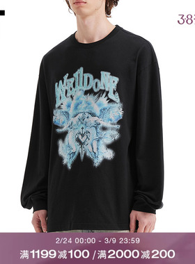 IT We11Done男装宽松长袖T恤新款复古街潮做旧图案印花上衣788UBK