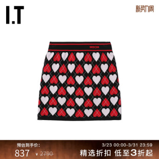 复古时髦撞色爱心嵌花包臀短裙19784AL 针织半身裙新款 MSGM女装