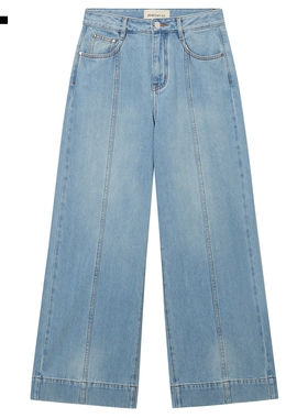 IT PortsPURE女装阔腿裤牛仔裤新款简约休闲宽松水洗长裤P70410XO