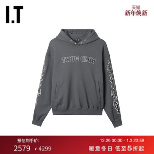 暗黑潮流火焰字母图案拼接连帽衫 连帽卫衣新款 CLUB男装 THUG