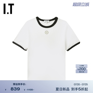 Rich女裝 Sporty 撞色包邊上衣 T恤新款 簡約基礎款 合身短袖