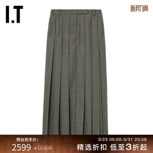 高开叉毛呢长裙百褶裙813046BJ 千鸟格半身裙性感时尚 N°21女装