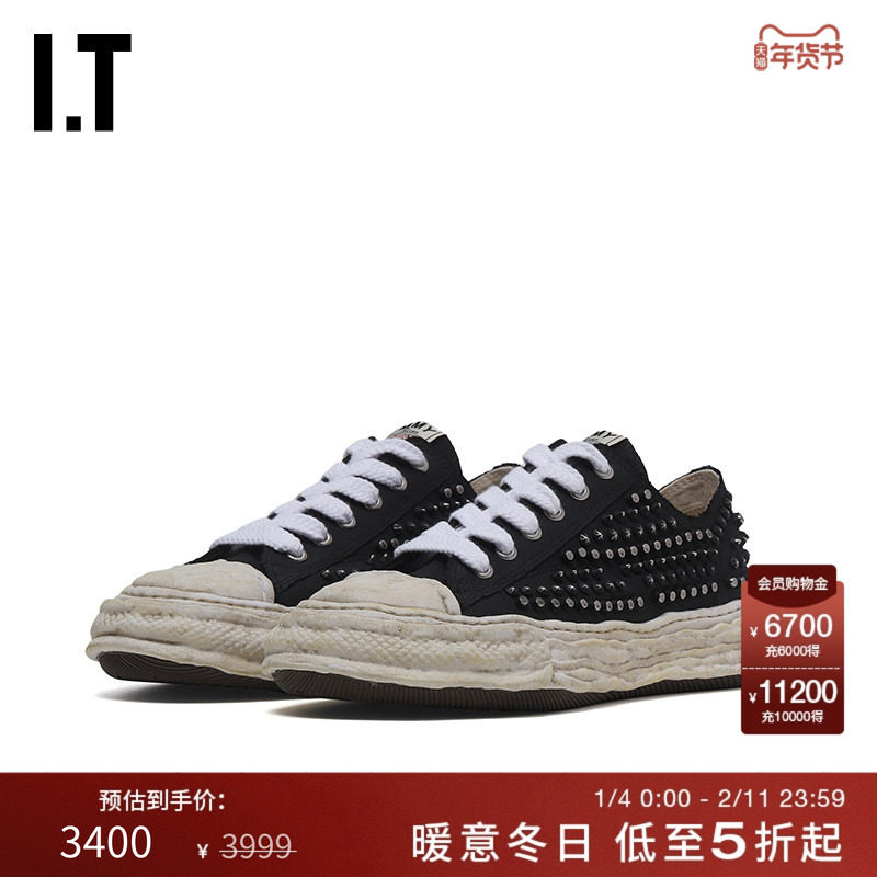 IT Mihara Yasuhiro男款做旧运动鞋新款潮酷有型饰铆钉厚底帆布鞋