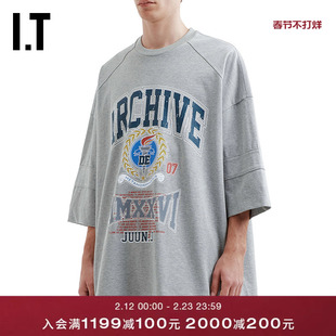 IT JUUN.J男装中长款落肩T恤新款复古美式七分袖廓形上衣342P00MQ