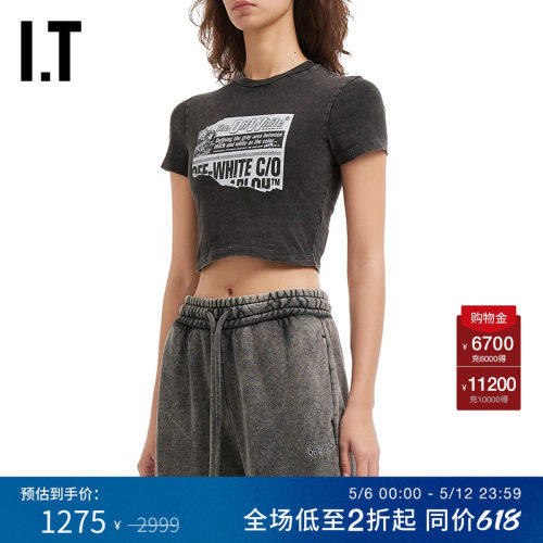 IT OFF-WHITE™女装新款修身短款露脐短袖T恤
