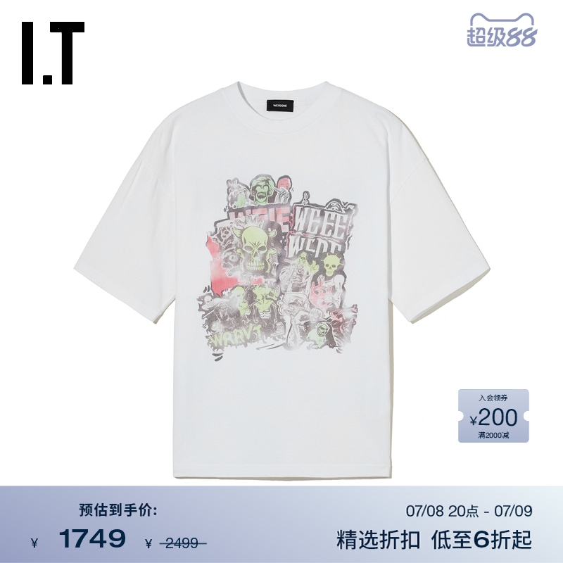 IT We11Done女装廓形短袖T恤新款复古潮酷做旧漫画logo印花736UWH