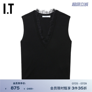 气质蕾丝领拼接无袖 时尚 IRO女装 上衣1225SXX 深V领针织背心新款