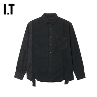 IT NEEDLES男装格纹衬衫新款日潮型男解构感拼接格子上衣RW3945MP