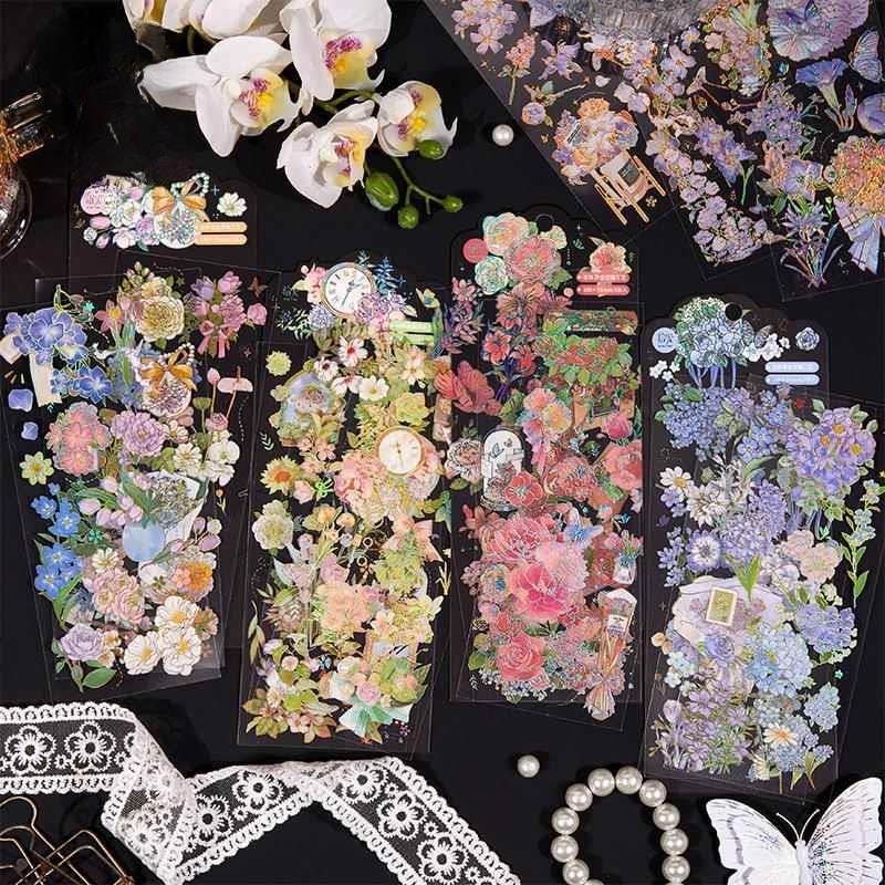 高颜值PET烫金立体手账贴纸花朵植物盐系咕卡手账diy拼贴装饰贴画